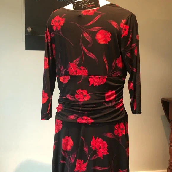 New with tags Black Dress with red floral design - Picture 8 of 13